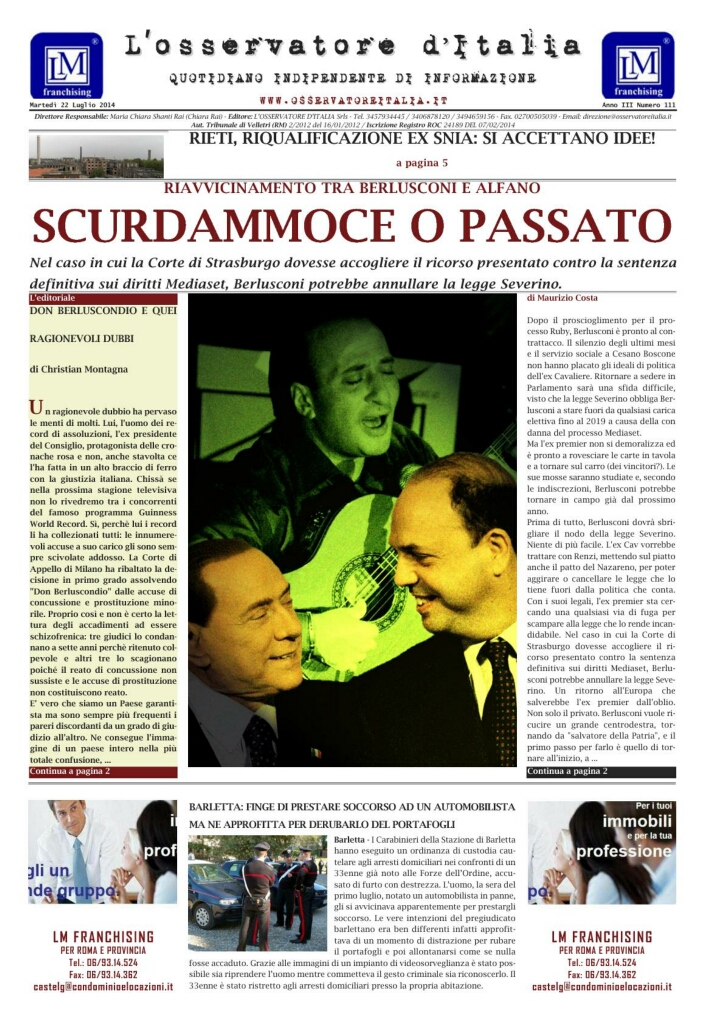 L'osservatore d'Italia edizione del 22 Luglio 2014